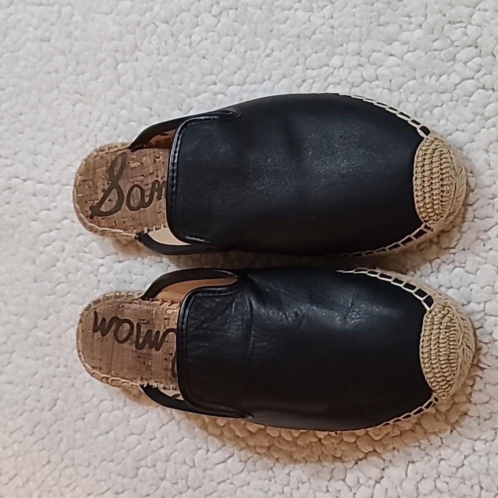 Sam Edelman Black Leather Espadrille Mules Size 8 - Picture 3 of 7